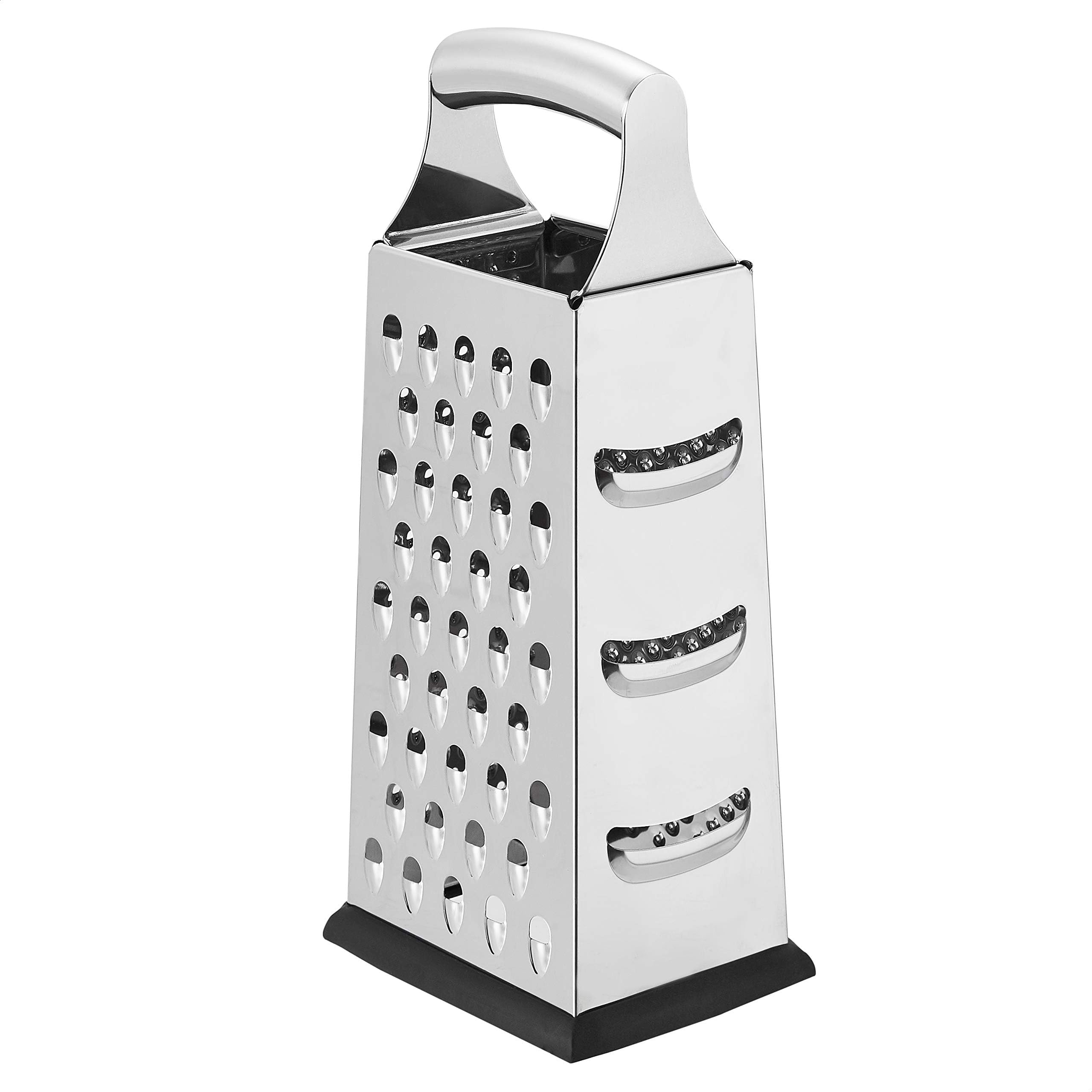 Stainless Steel Heavy-Duty Rectangular Cheese Grater, 4-Sided Box Grater With Non-Slip Base, 22.9 cm, Black