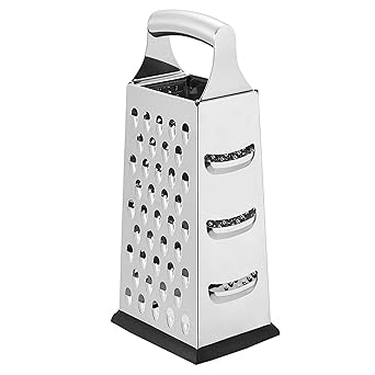 Amazon Basics Rectangular 4-Sided Box Cheese Grater, Stainless Steel, Zester, Non-Slip Base, Dishwasher-Safe, 9 inch, Black