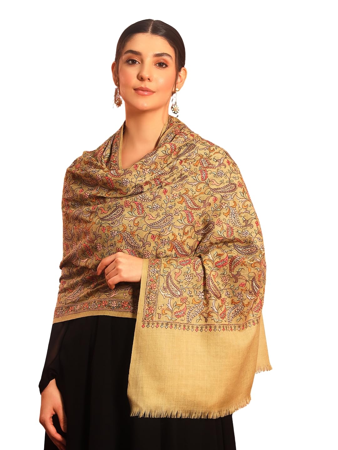 pashmoda Womenês 100% Pure Wool Sozni Hand Embroidered Stole (Size-28x80in, 71x203cm)-picture-24