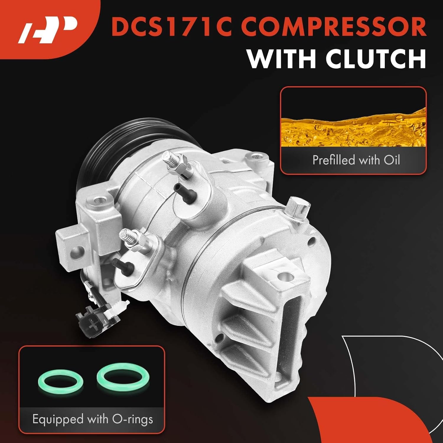 A-Premium Air Conditioner AC Compressor with Clutch Compatible with Ford Mustang 3.7L 2015-2017, with DKS17D Compressor, 4 Grooves