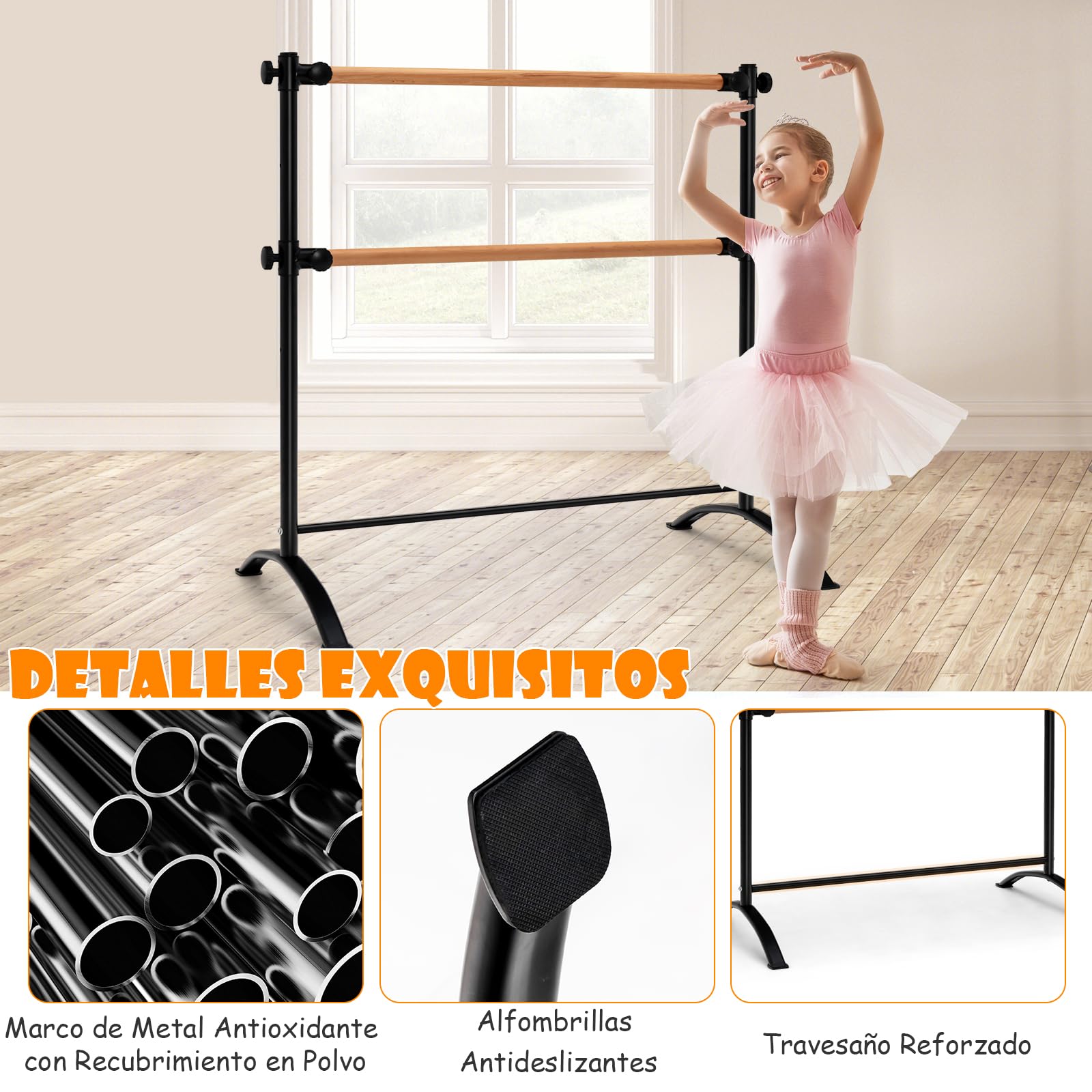 GYMAX Barra de Ballet Independiente de 121 cm, Equipo de Ballet Portátil, Ajustable en Altura para Estiramiento y Entrenamiento de Baile, Soporte para Barra de Ballet para el Hogar, Estudio