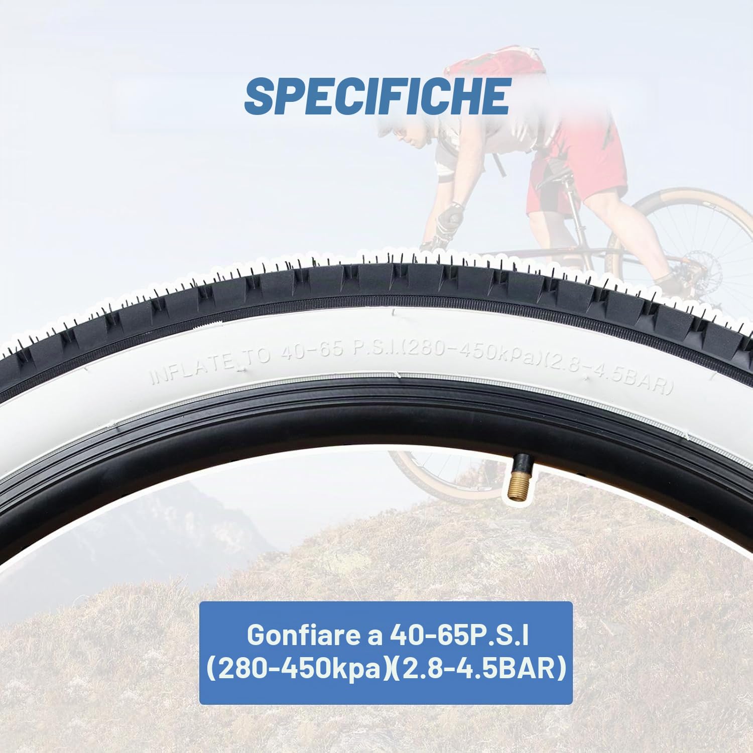 ZUKKA Pneumatico per bicicletta, 26 x 2,125, bianco per cerchione laterale, set di 2 pneumatici di ricambio per bici da spiaggia
