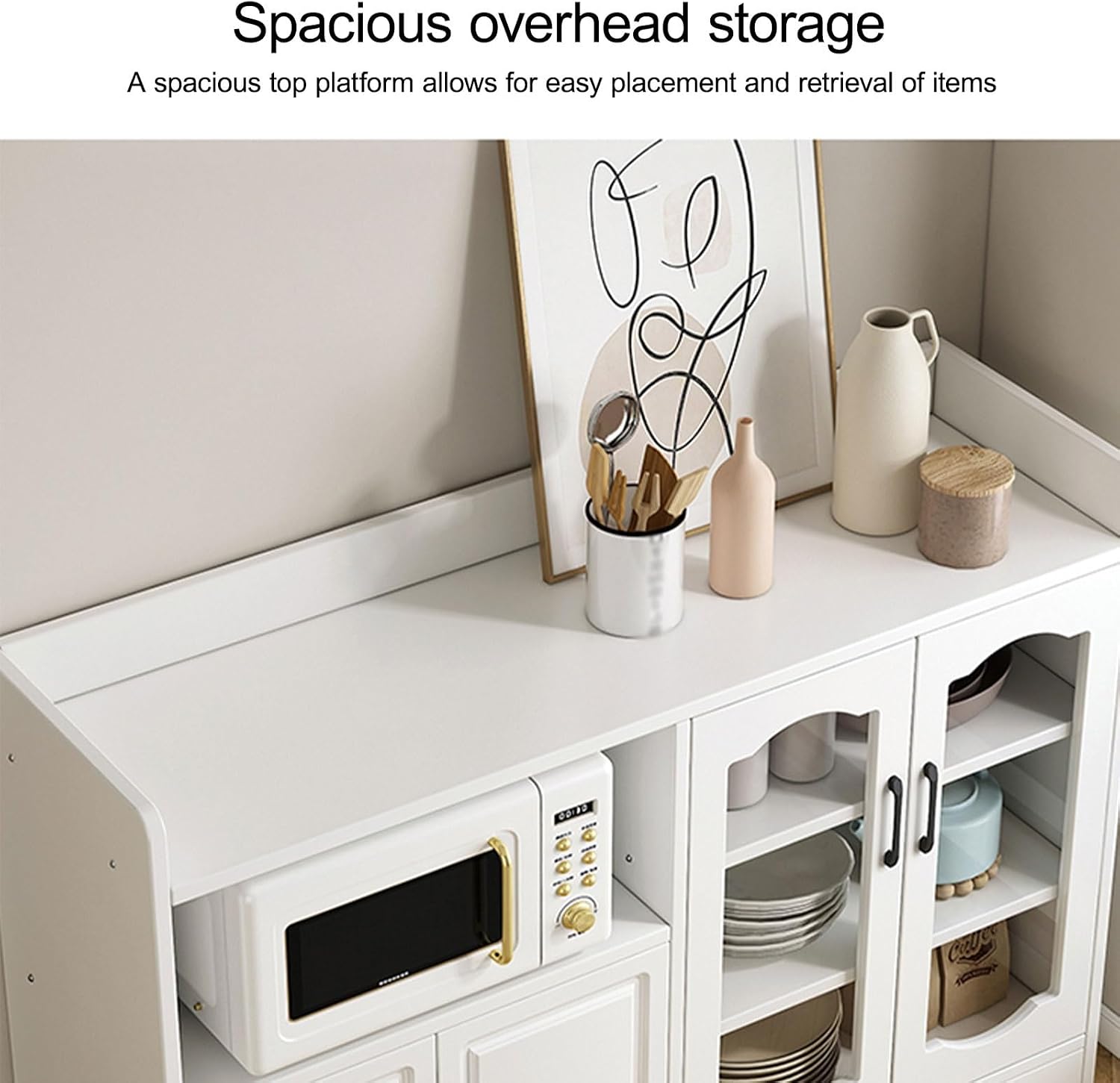 Pantry Storage Cabinet, with Adjustable Shelf, Sideboard with Buffet Cupboard,Farmhouse Coffee Bar Station Doors and Shelves for Dining Room(White,60cm/23.6in)
