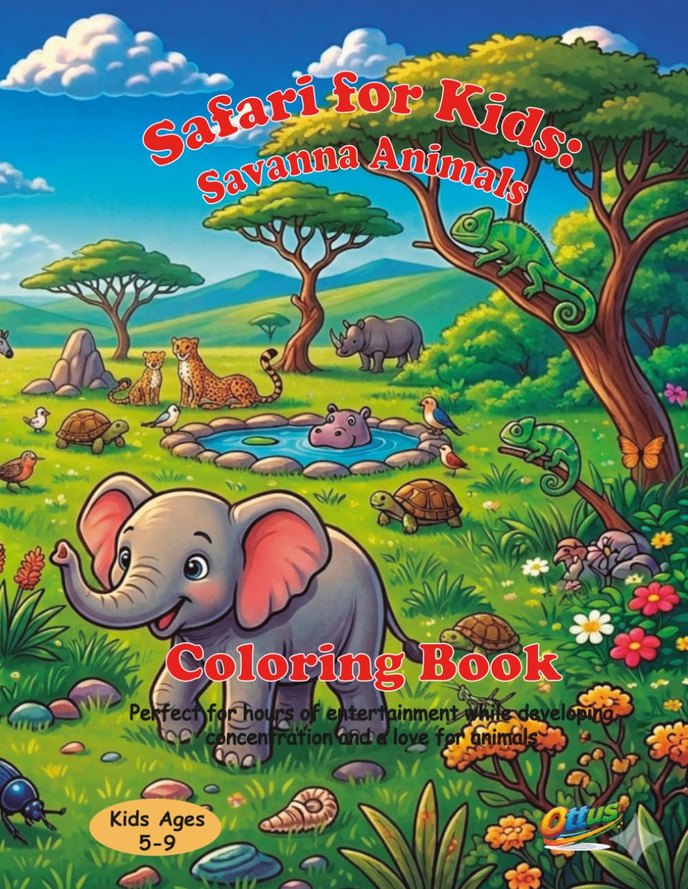Safari for Kids: African Savanna Animals Coloring Book