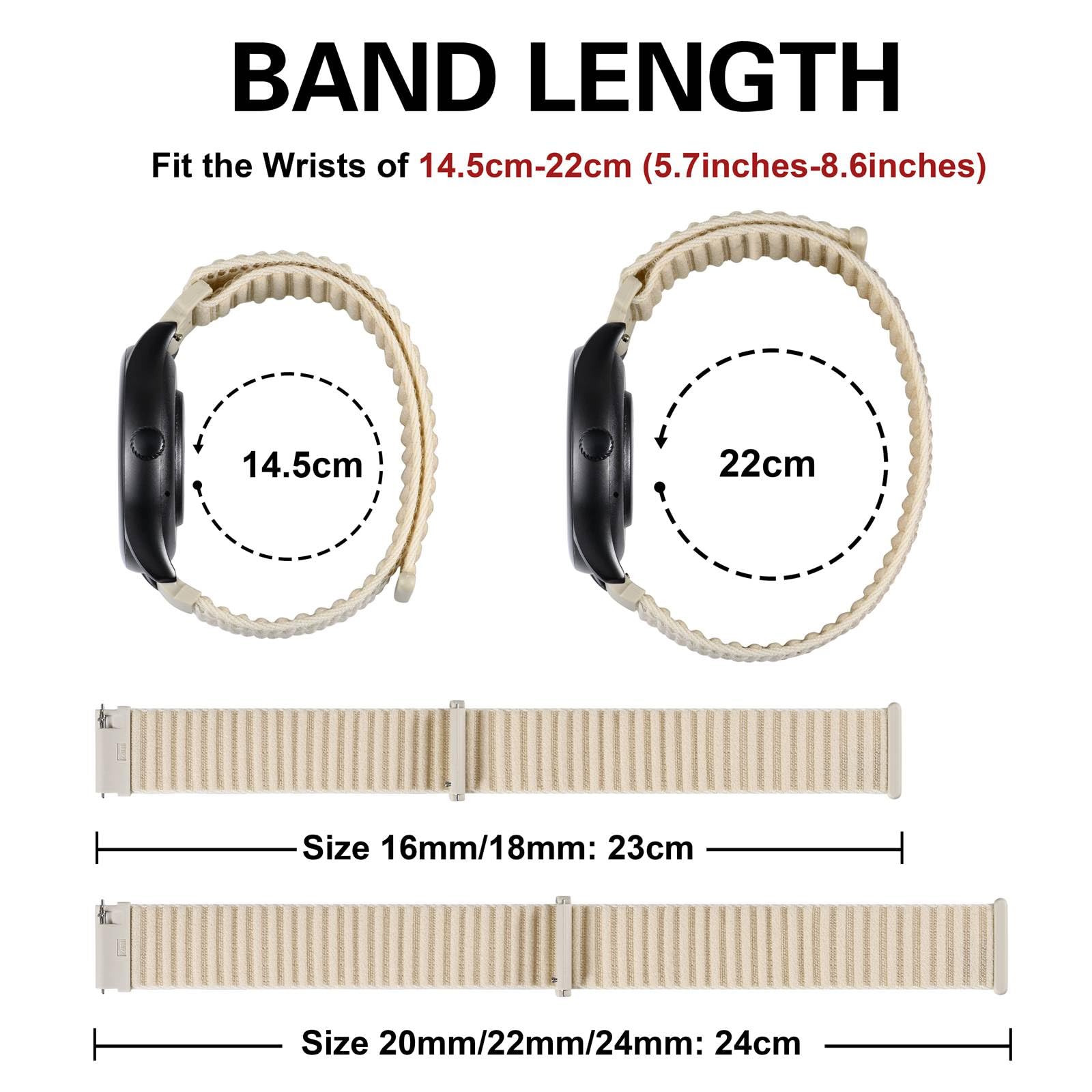 BISONSTRAP Nylonowe paski do zegarków dla mężczyzn i kobiet, nylonowe paski na rzep, szybkie zapięcie, regulowana bransoletka zastępcza, 16 mm, 18 mm, 20 mm, 22 mm, 24 mm