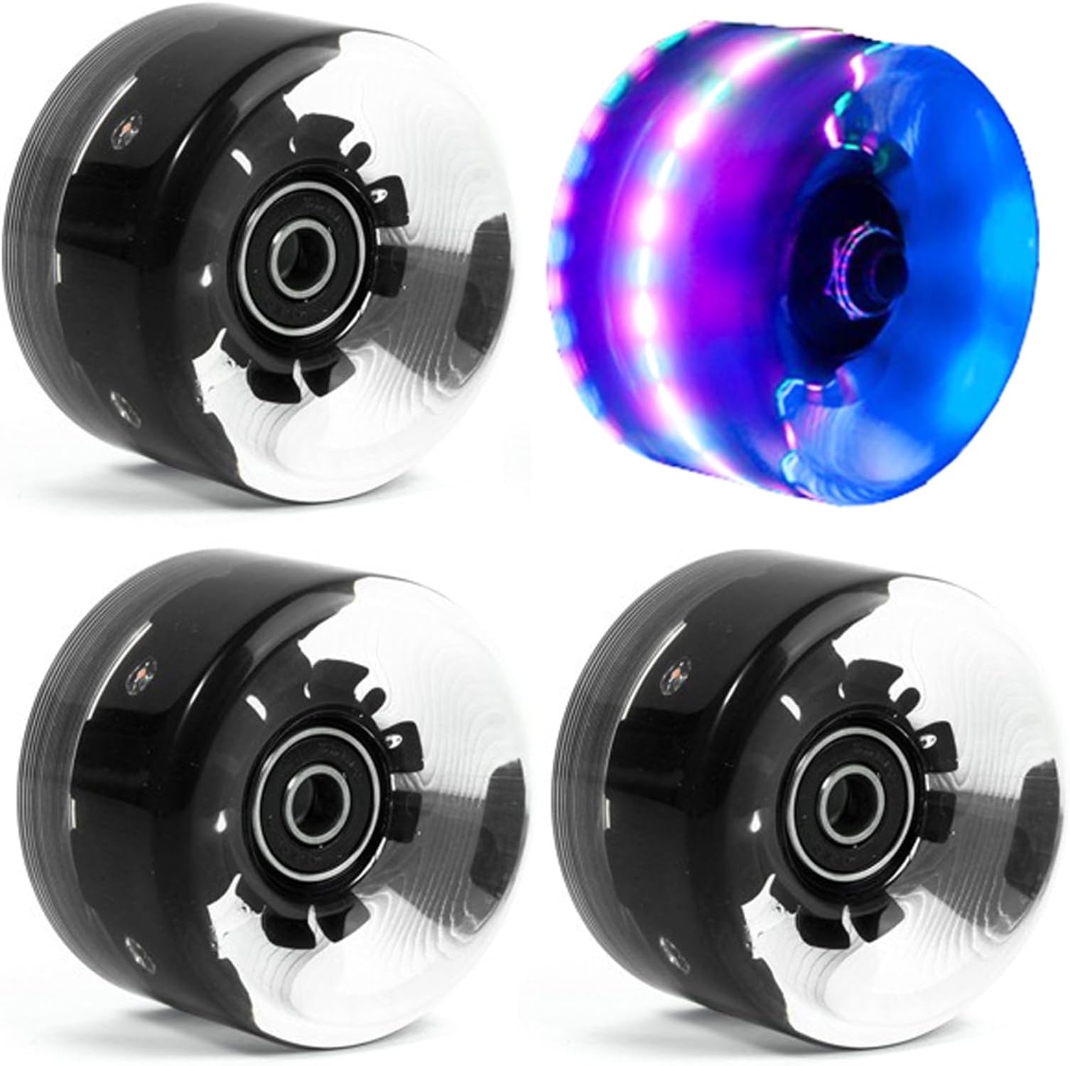 4 Pack 65 x 36mm Light up Roller Skate Wheels with Bearings for Quad Skates or Outdoor Double Row Skating or Skateboard Accessories