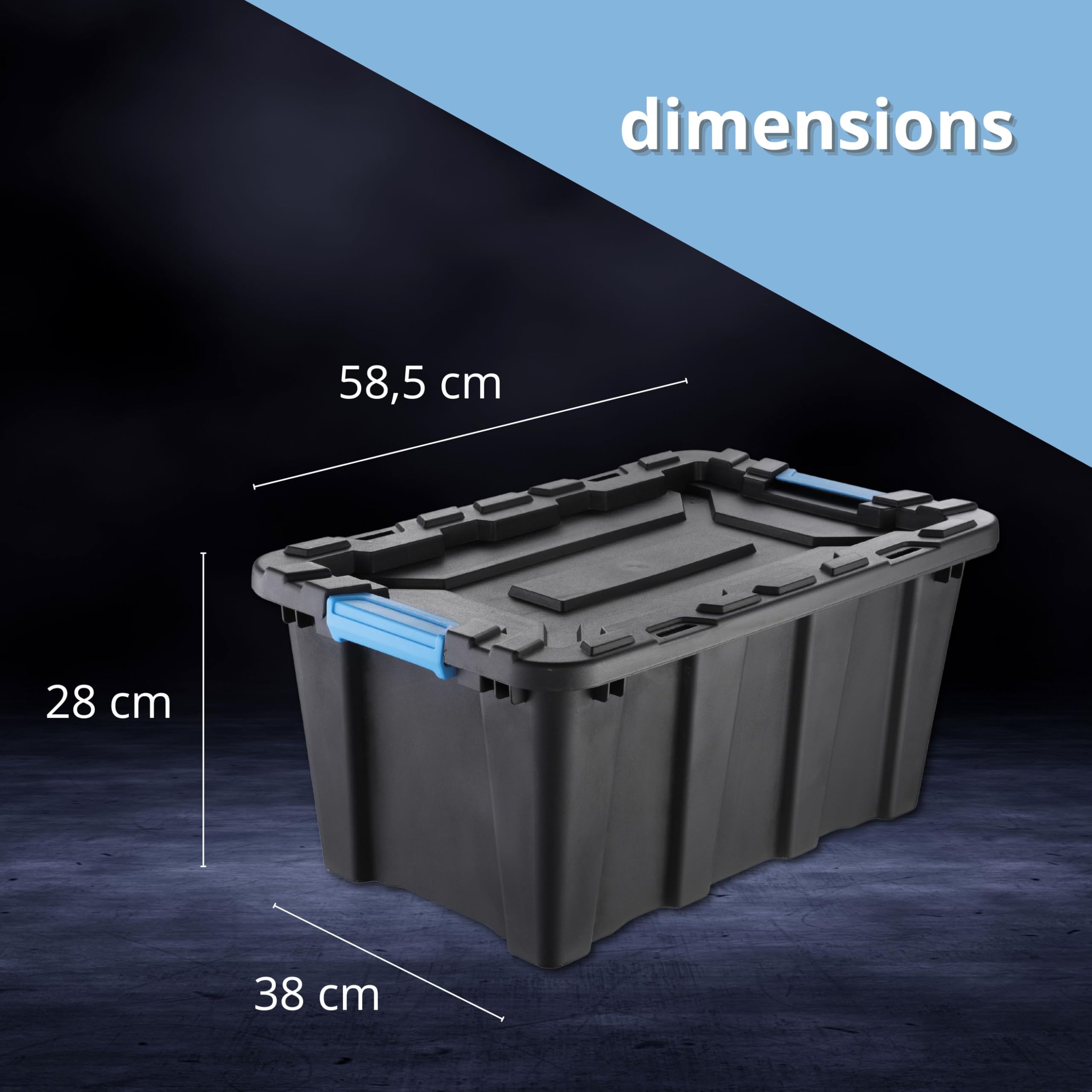 IDEA HOME Set di 5 Contenitori 40 L con Coperchio TechBox HD – Casse Robuste Impilabili in Plastica HD – Box Organizer per Garage, Officina, Attrezzi e Accessori