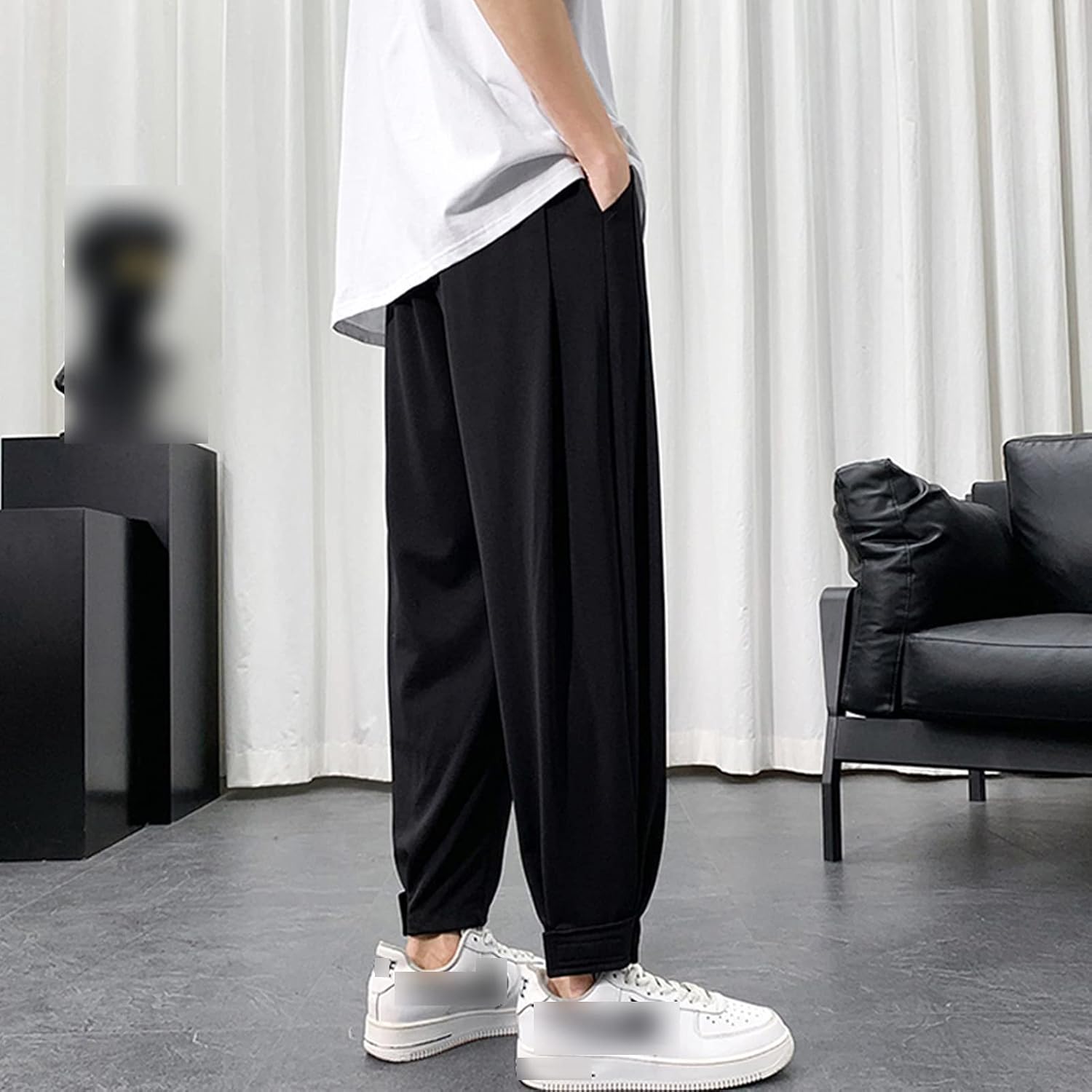 Men's Summer Casual Harem Pants Drop Trousers Retro Ankle-Length Pants Dress Pants Slim Fit Cropped Trousers