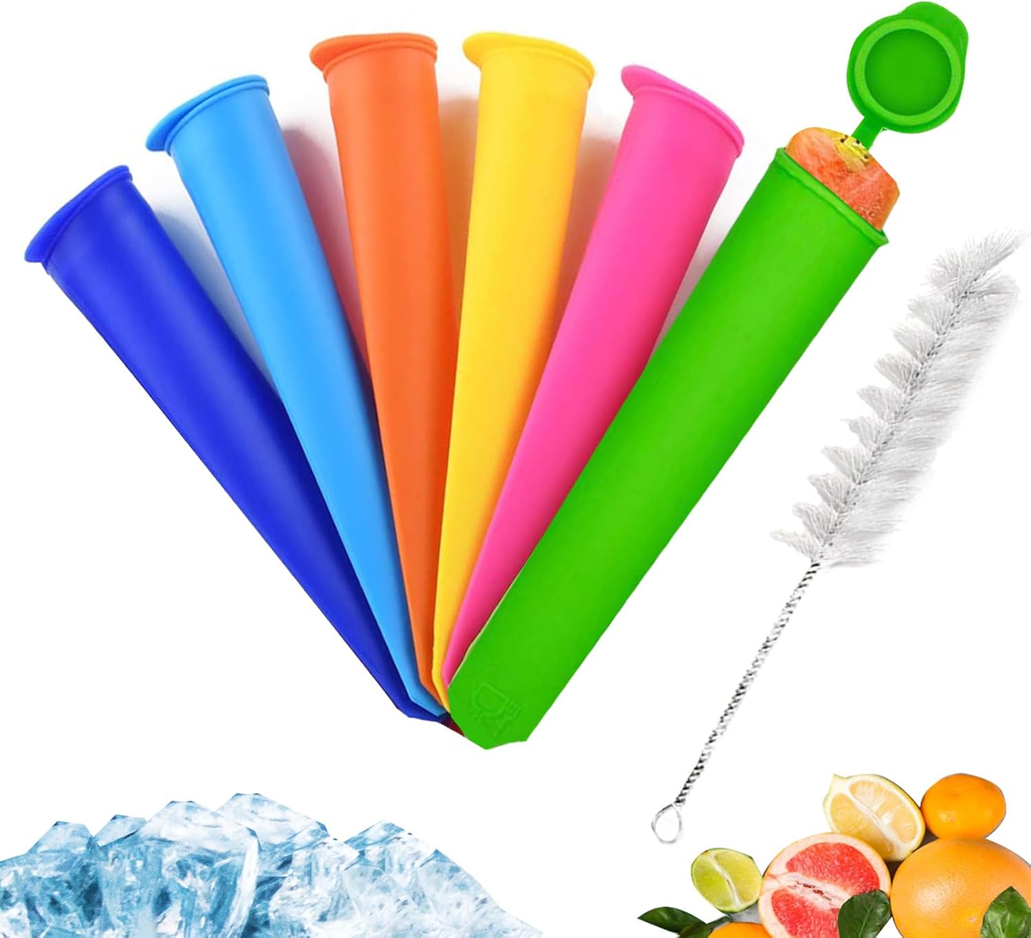 Silicone Popsicle Molds Wpunwen Popsicle Molds Attached Lid Ice Pop Mold Colored Baby Popsicle Mold 6 Pcs Reusable Yogurt Tubes with Cleaning Brush Durable Reusable Snack Bags - Amazon product rated Grade A