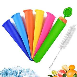 Silicone Popsicle Molds Wpunwen Popsicle Molds Attached Lid Ice Pop Mold Colored Baby Popsicle Mold 6 Pcs Reusable Yogurt Tubes with Cleaning Brush Durable Reusable Snack Bags - Amazon product rated Grade A