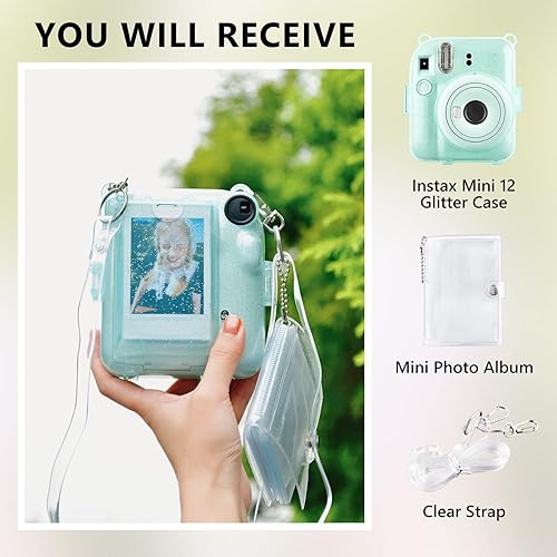 Miniatura 2 de Rieibi Funda transparente compatible con Fuji Instax Mini 12  Funda con purpurina para cámara instantánea Fujifilm Instax Mini 12 con bolsillo