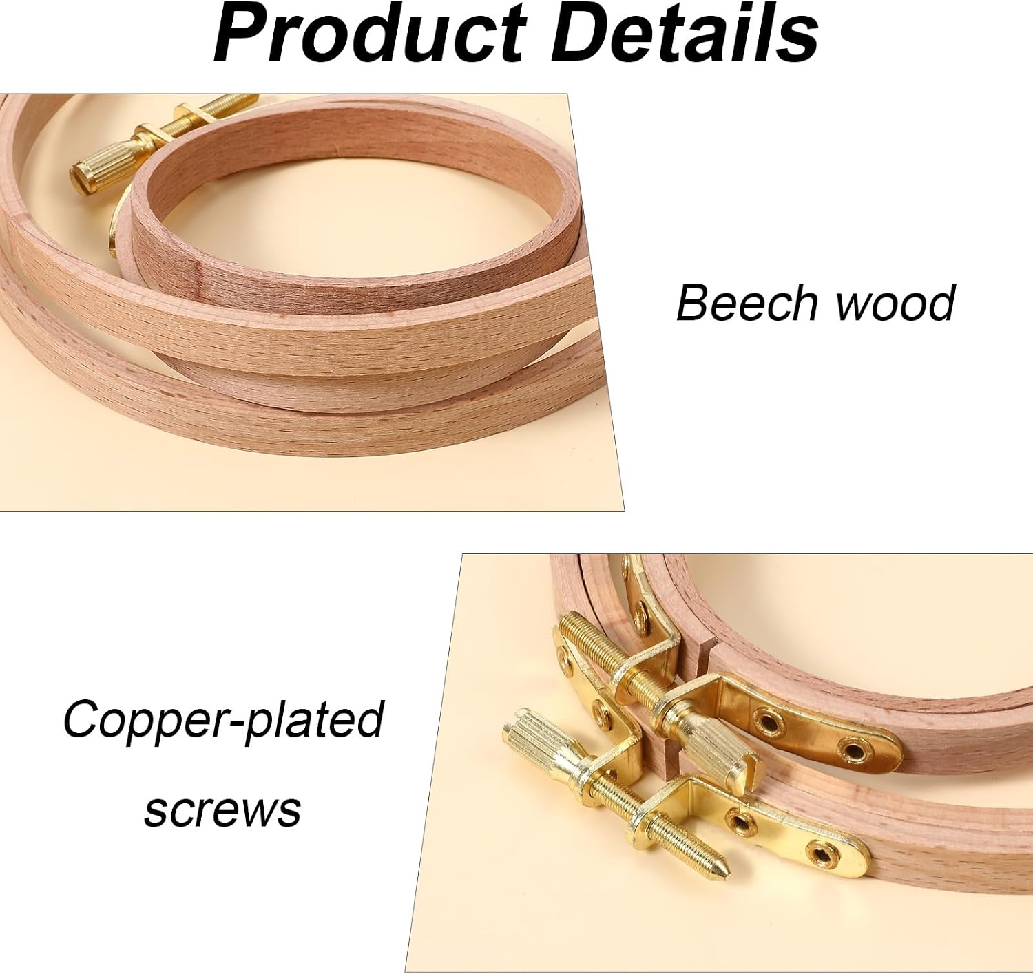 2 Pcs Beech Wood Embroidery Frame, 3 Inch and 5 Inch Round Embroidery Hoops Adjustable Circle Hoop Ring for Wooden Rings Crafts Art Sewing DIY Decoration, 3 Inch and 5 Inch
