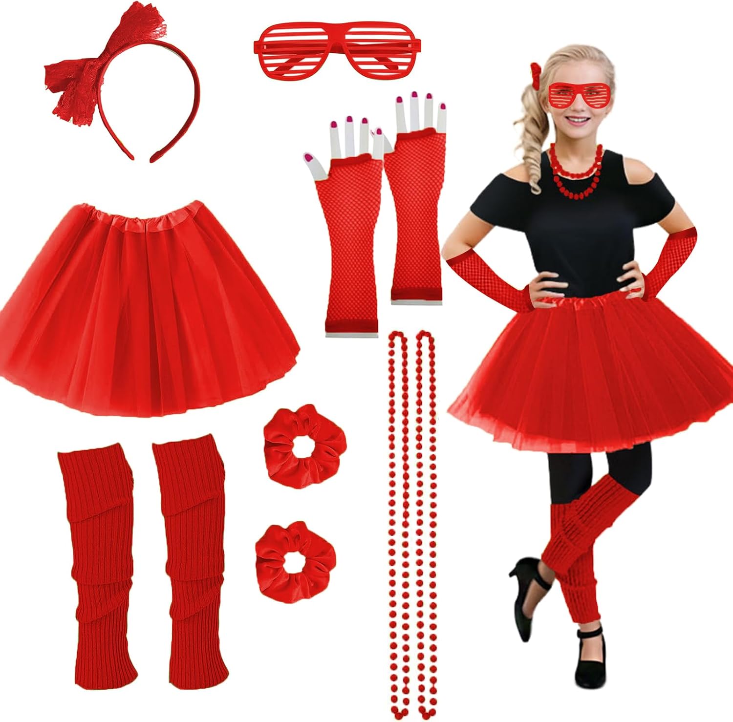 Girls 80s Outfit Costume Accessories 7pcs 70s 1980s 90s Costumes