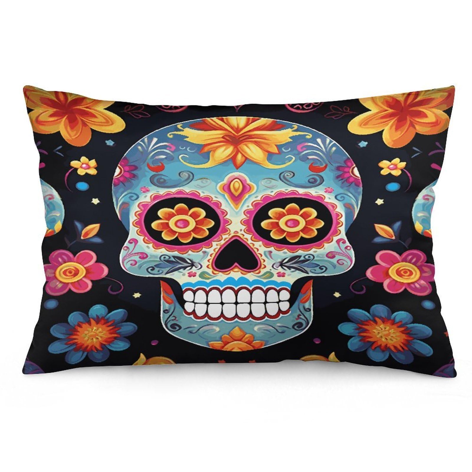 Sugar Skulls Throw Pillow Covers with Silent Zipper Polyester Pillow Protectors Removable Pillow Cases Soft Pillowcase Cozy Pillow Sham Cushion Cover for Sofa Car Bed 20"x30"