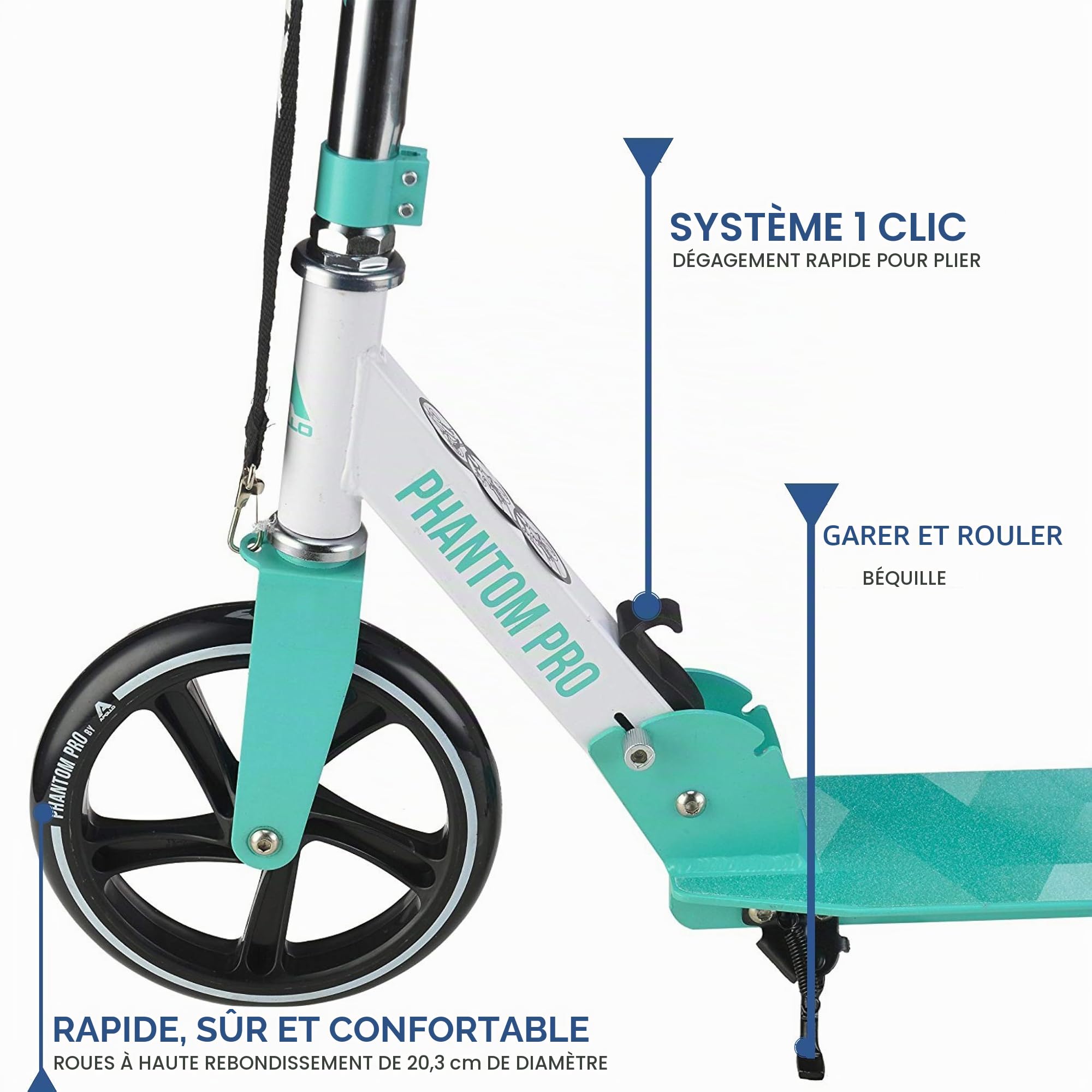 Apollo Trotinette Freestyle Phantom Pro, 200mm | Roues XXL, De Ville, City Scooter Pliable, Hauteur Ajustable, Adultes et Enfants