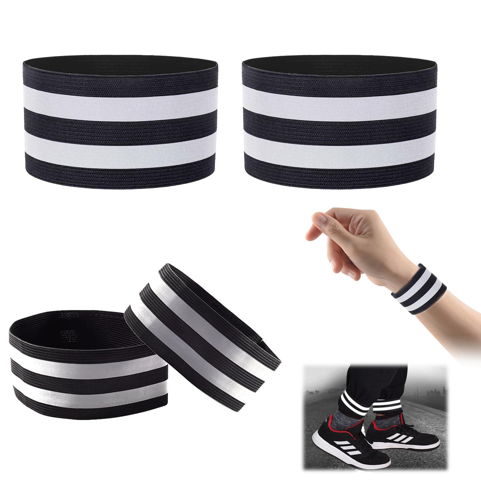 beidaiby 2 Pairs Reflective Strips,Reflective Arm Bands Adults for Walking,High Vis Straps,night Running reflector Wrist Ankle strips for Cycling,Early Morning or Night Activities Safety Gear