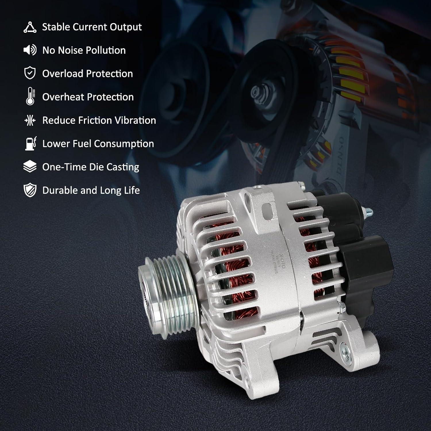 OTO-K Alternator Compatible with Hyundai Sonata 2006-2010 2.4L,Kia Forte Forte5 2010-2013 2.0L 2.4L,Magentis Optima 2006-2010 2.4L,Rondo 2007-2012 2.4L,110A 12V CW SC6,Replaces#37300-25201 11189N