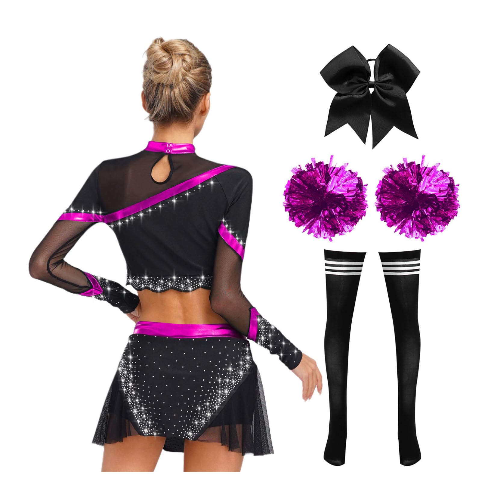 Erwachsene Cheerleading Anzüge Glänzende Rhinestones Teil Set Cheerleading Uniform Langrohr Strumpf Set Tanz
