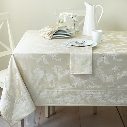 Miniatura 2 de Benson Mills Harmony - Mantel de tela de damasco tejida con pergaminos, para uso diario, fiestas, ocasiones especiales, bodas y vacaciones (60 x 144