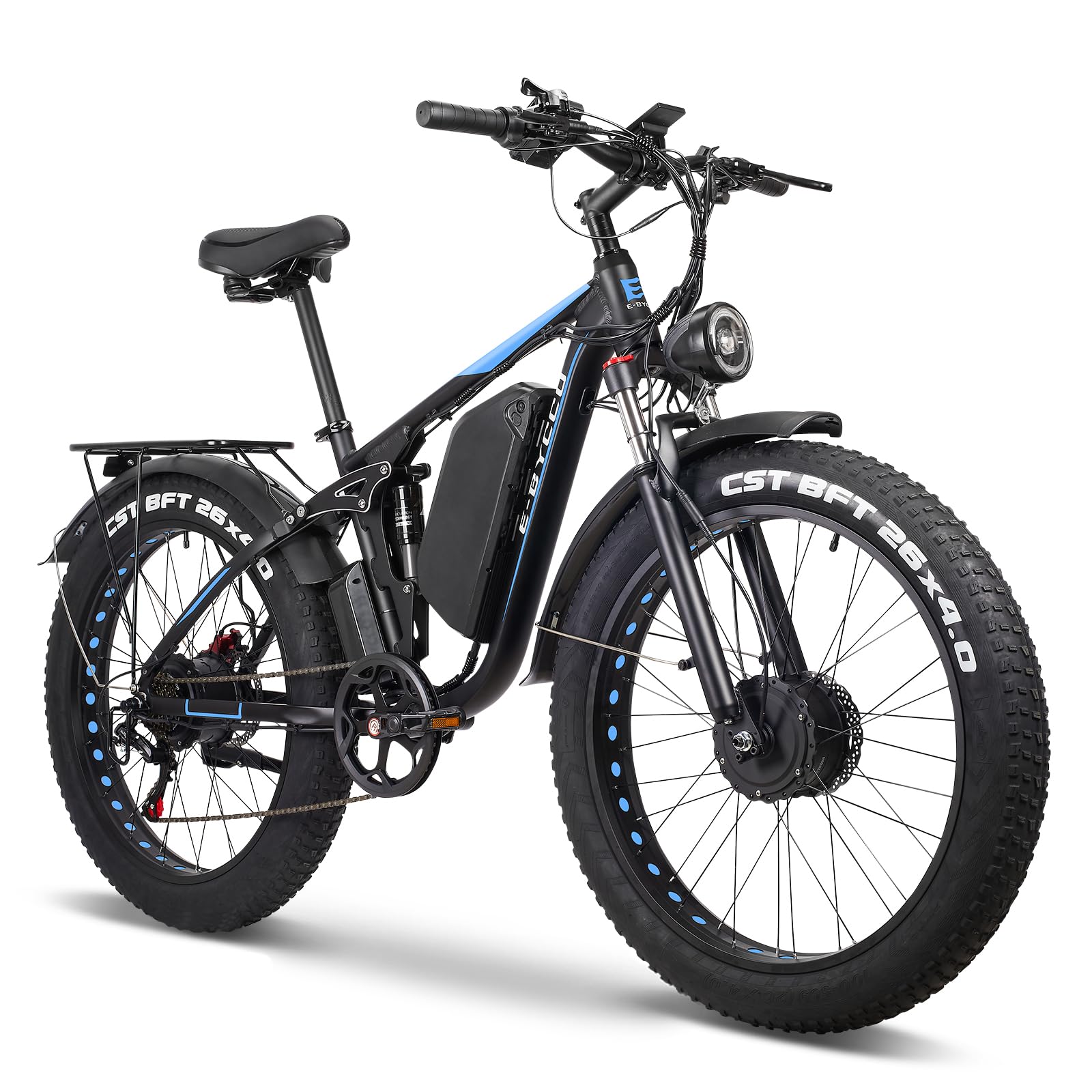 5000W Dual Motor Electric Bike for Adults, 52V 32AH, Up to 90Mile & 45MPH E-BikeAll-Terrain Fat Tires Full Suspension 24/26 Inch Electric Bicycles Hydraulic Disc Brakes for Snow & Wet Roads