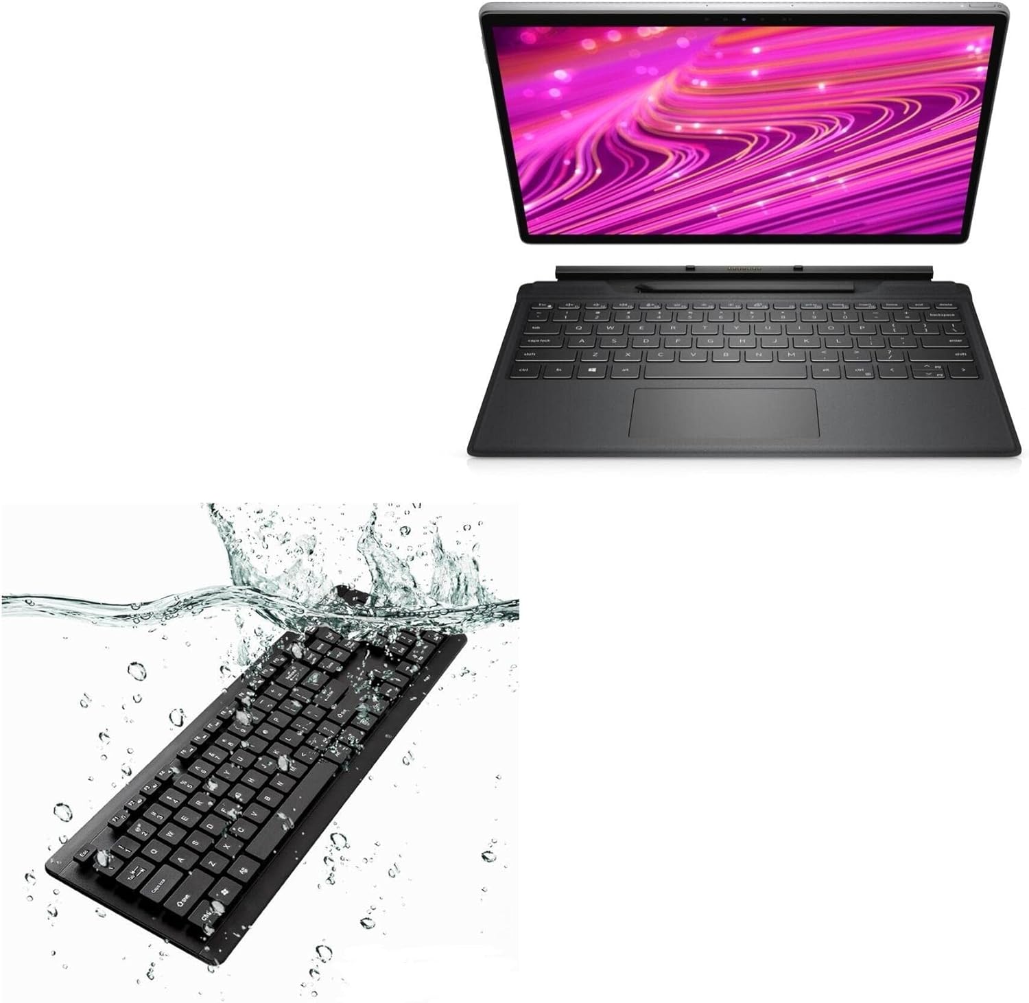 BoxWave Keyboard Compatible with Dell Latitude 7320 Detachable - AquaProof USB Keyboard, Washable Waterproof Water Resistant - Jet Black