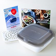 GOURLAB+ Japanese Microwave Cookware Vegetable, Rice, Ramen Microwave Steamer, Bacon for Microwave Oven, 6 in 1 Multi Microwave Dishes for Cooking BPA Free (White)