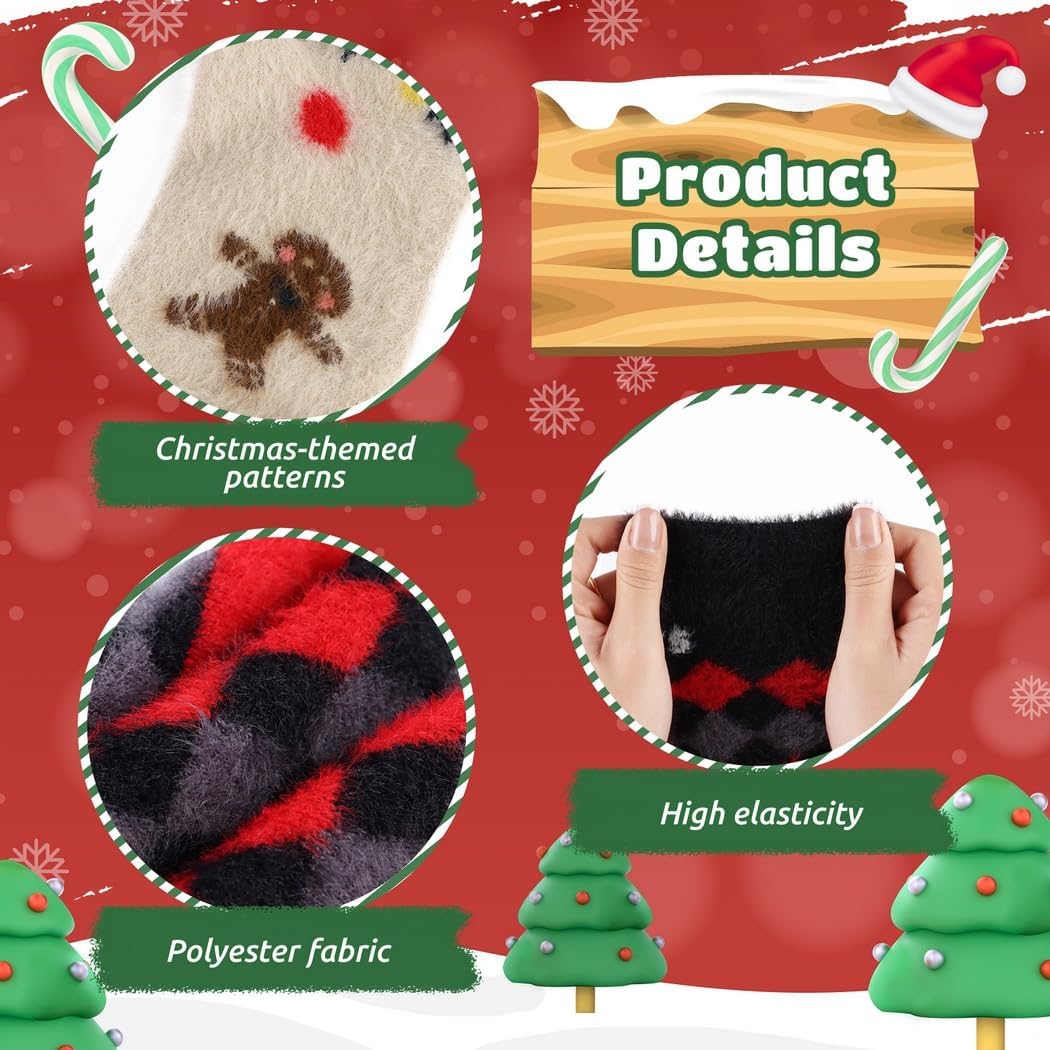 Socks Christmas 8-Pack, Socks Winter Warm, Socks Fleece Thicken, Socks Xmas Colorful, Christmas Party For Gift, 4 Pairs