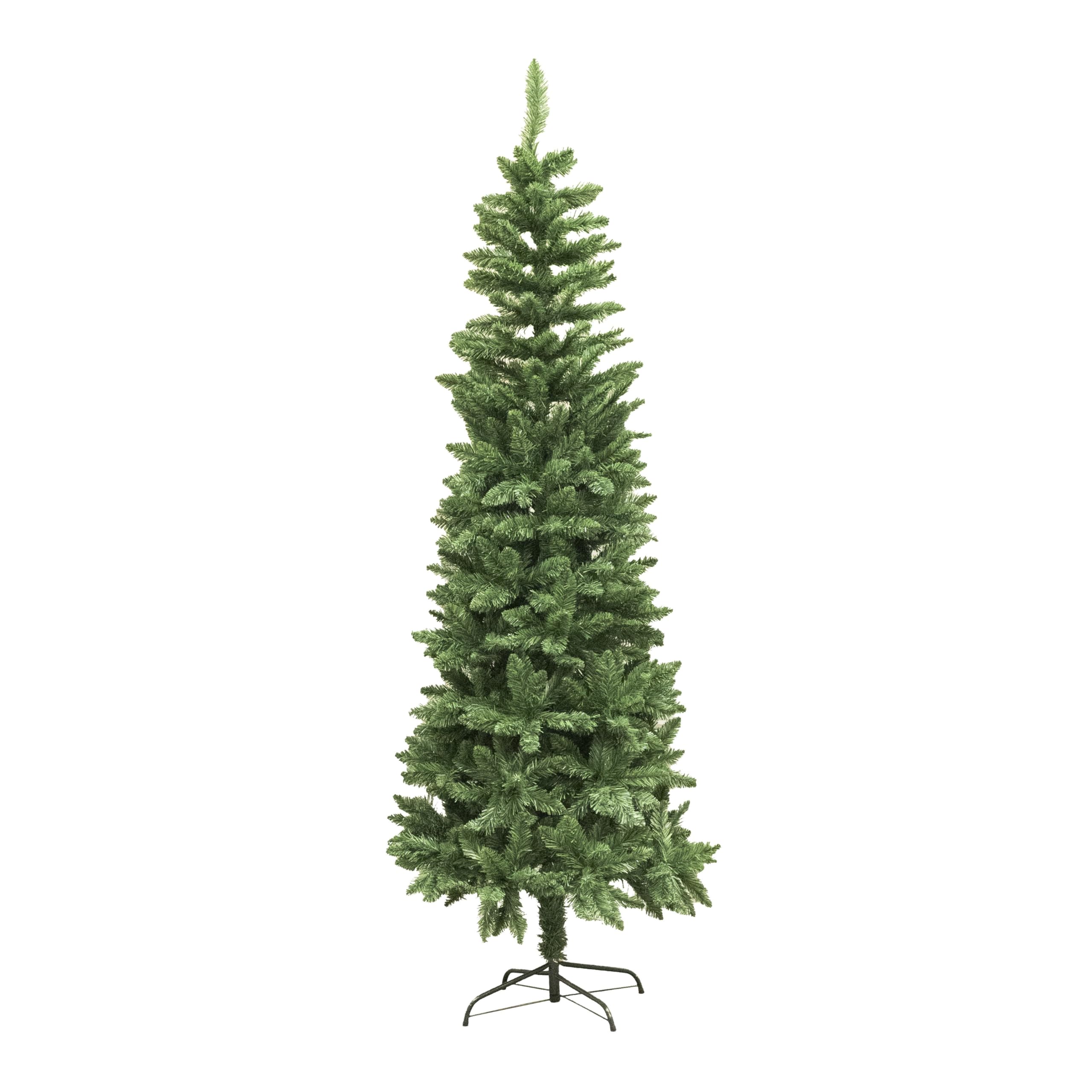 Shatchi Green 5Ft To 8Ft Slim Pine Artificial Christmas Tree With Pencil Point Tips And Metal Base - 6Ft - Pvc