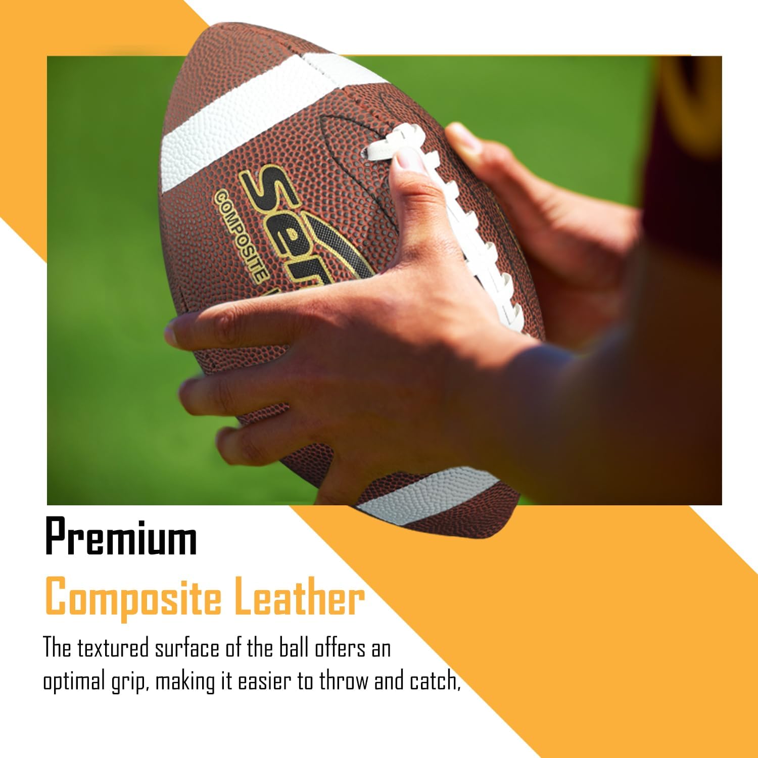 Senston Football Size 9/6 - Premium Composite Leather High School/Kids/Youth Football with Pump Size Foot Ball with Pump