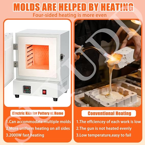 2000W Electric Kiln for Pottery at Home, Melter Furnace Oven Pottery Kilns, Electric kiln 1150C Metal Melting Furnace, Digital Lab Oven for Dewaxing, Annealing & Heat Treatment
