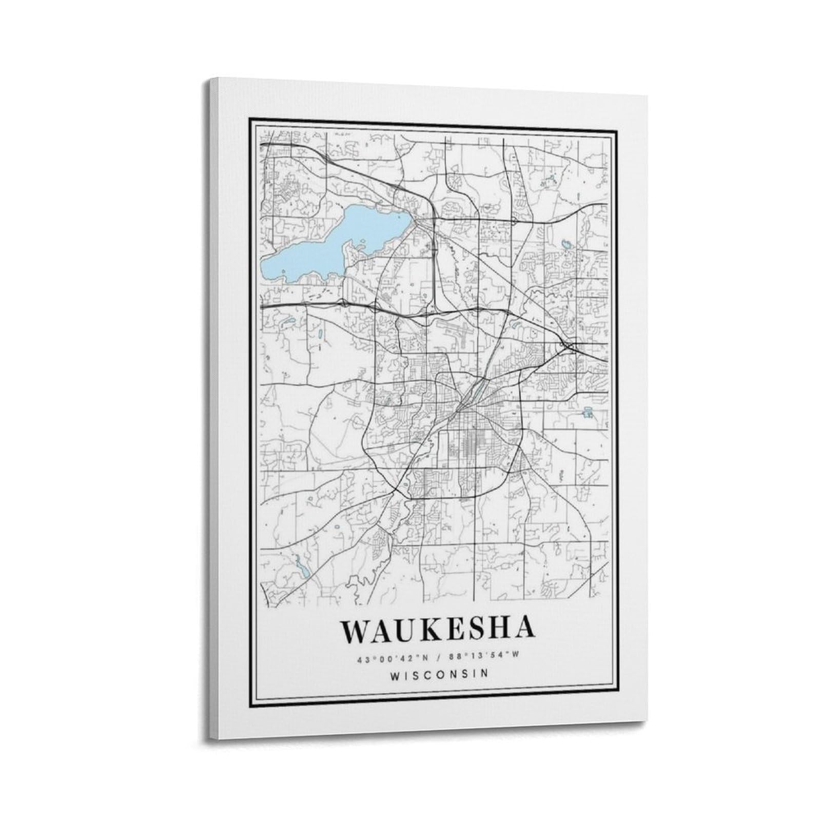 xiaoxiaoshen Waukesha Wisconsin Map Canvas Poster Wall Art Prints Room Aesthetic Murals Bedroom And Living Decorations 24x36inch(60x90cm)