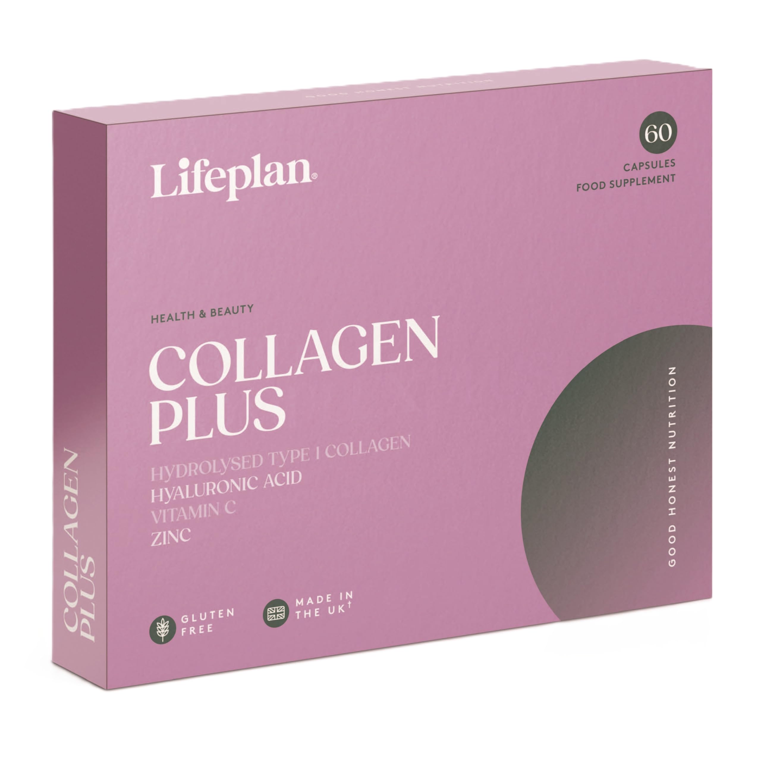 LIFEPLAN Collagen Plus 60 Capsules – Collagen Supplement – Skin, Hair, Nails & Joint Support – 81.66g