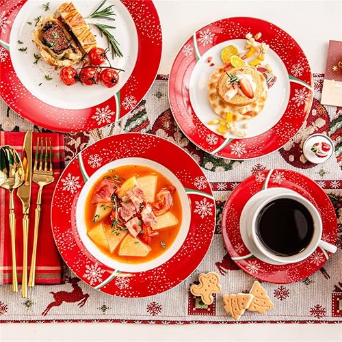 Miniatura 7 de HNKDD - Juego de vajilla de porcelana de 60 piezas con platillo de taza plato de postre plato de sopa plato de cena cubertería regalo