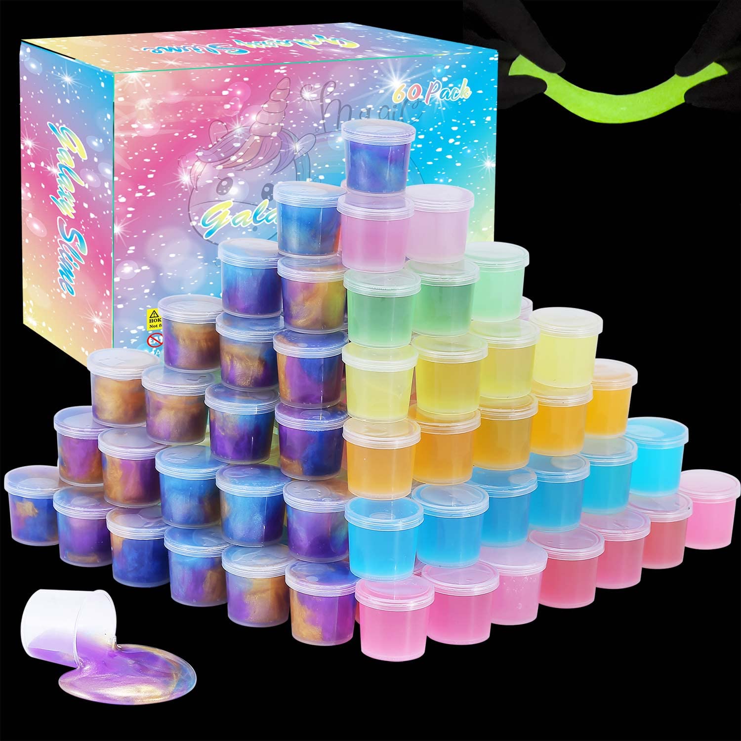 Amazon.co.jp: Galaxy Slimeパック、暗闇で光るスライム30個パックと