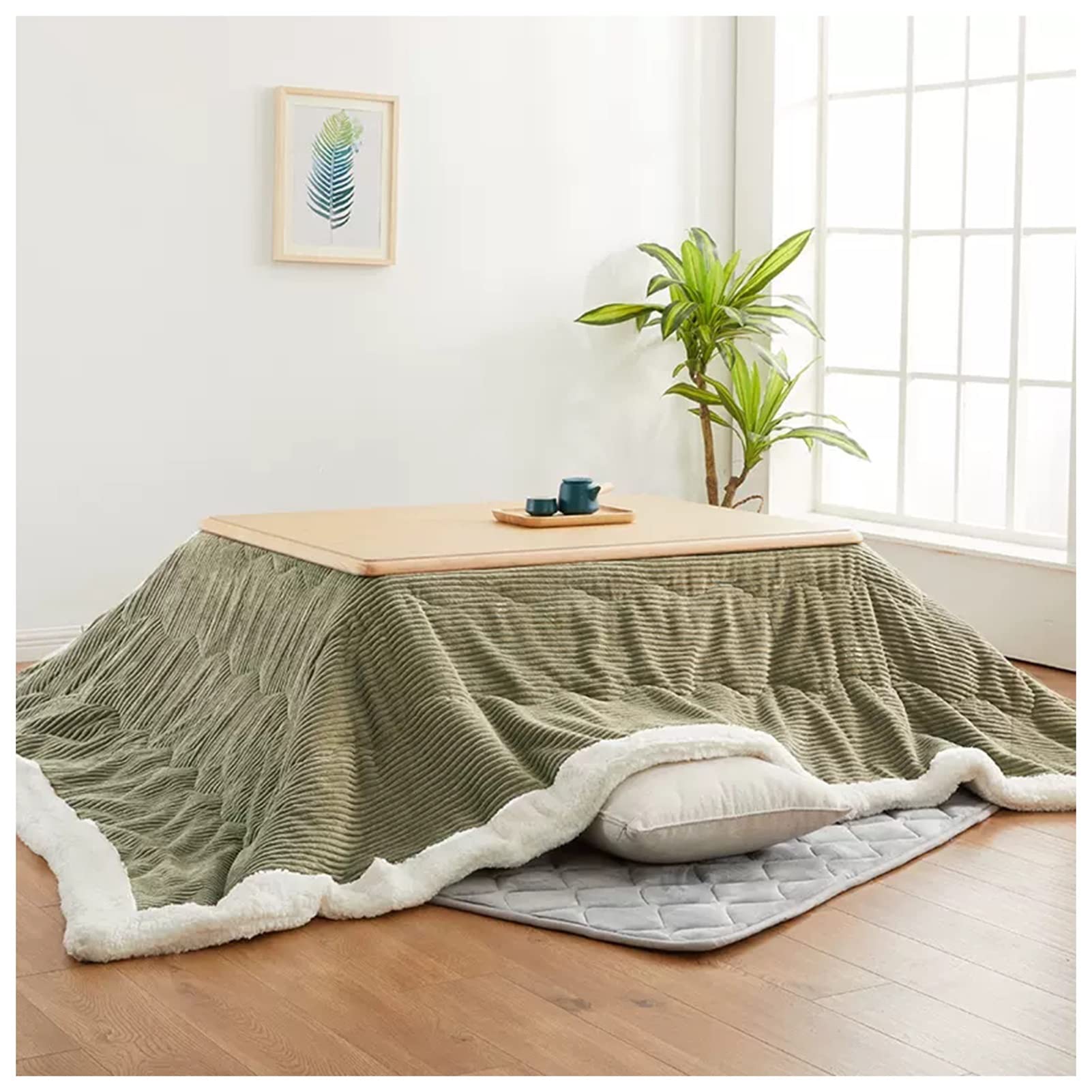 Stół kuchenny Tatami do użytku domowego Stół grzewczy Stół grzewczy + kołdra + dywan + grzejnik do kuchni Salon Sypialnia Balkon，Natural-120x80x45cm
