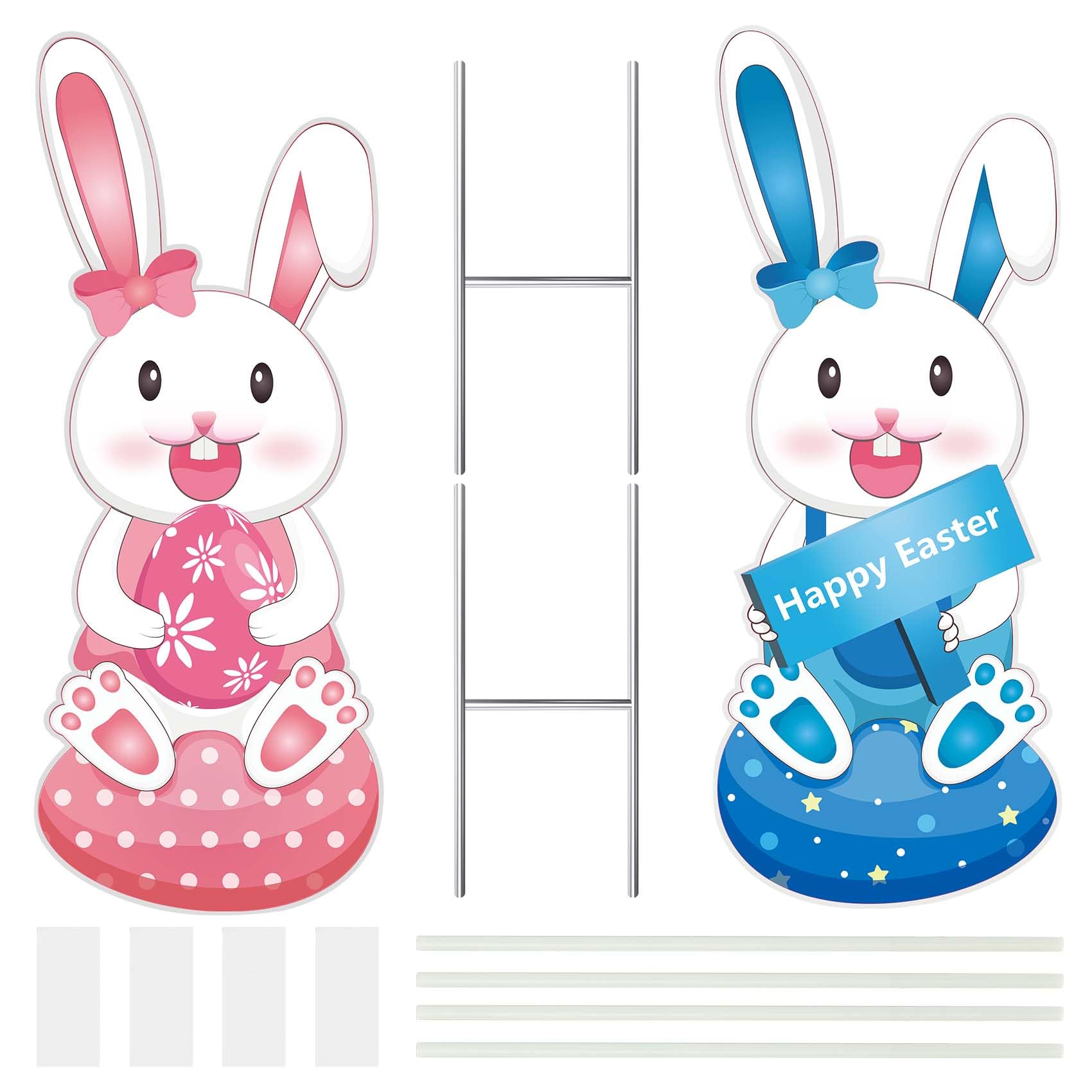 6 Decorazioni Pasquali Coniglietti Da Giardino - Segni Per Prato Con Cestino Di Uova, Per Esterno - Foto 3