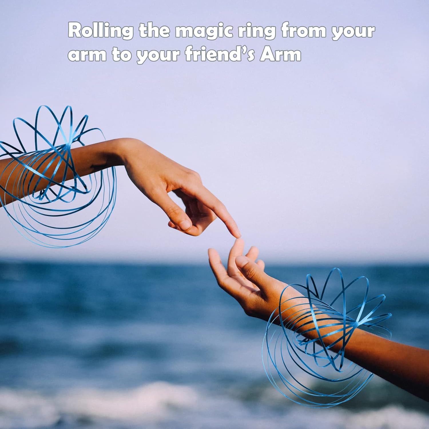 6 Pack Blue Spinner Ring Arm Magic Spring Arm Sculpture Ring Colored Magic Kinetic Spring Interactive Stress Relief Festival Accessories
