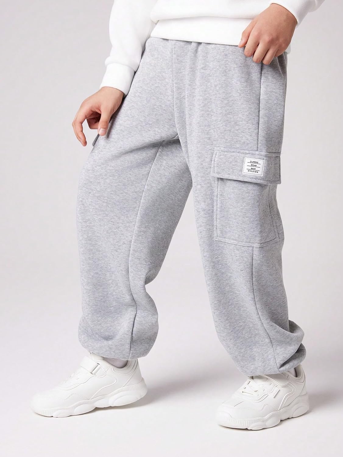 Boy's Wide Leg Cargo Pants Baggy Sweatpants Casual Sports Joggers Big Kids Long Trousers with Pockets - Image 5
