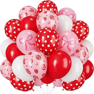 Strawberry Balloons, 12 Inch Red Pink Strawberry Printed Balloon for Sweet One Berry First Birthday Baby Shower Fruit Themed Party Decorations