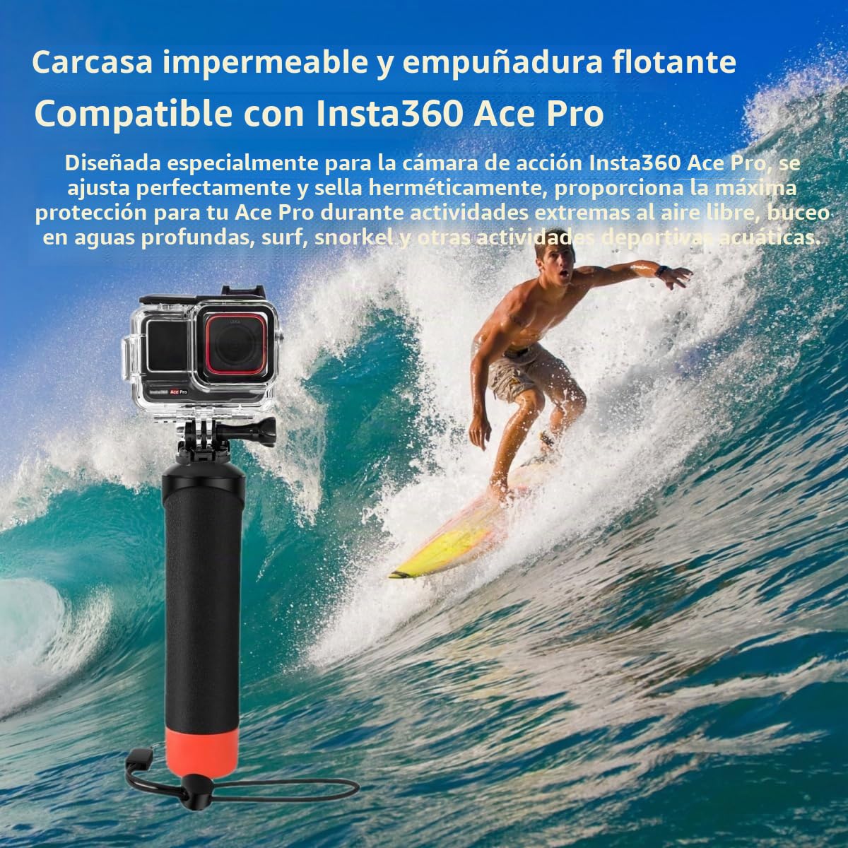 Funda impermeable y agarre flotante compatible con Insta360 Ace Pro, carcasa protectora de buceo submarino con accesorios de soporte para Insta360 Ace Pro