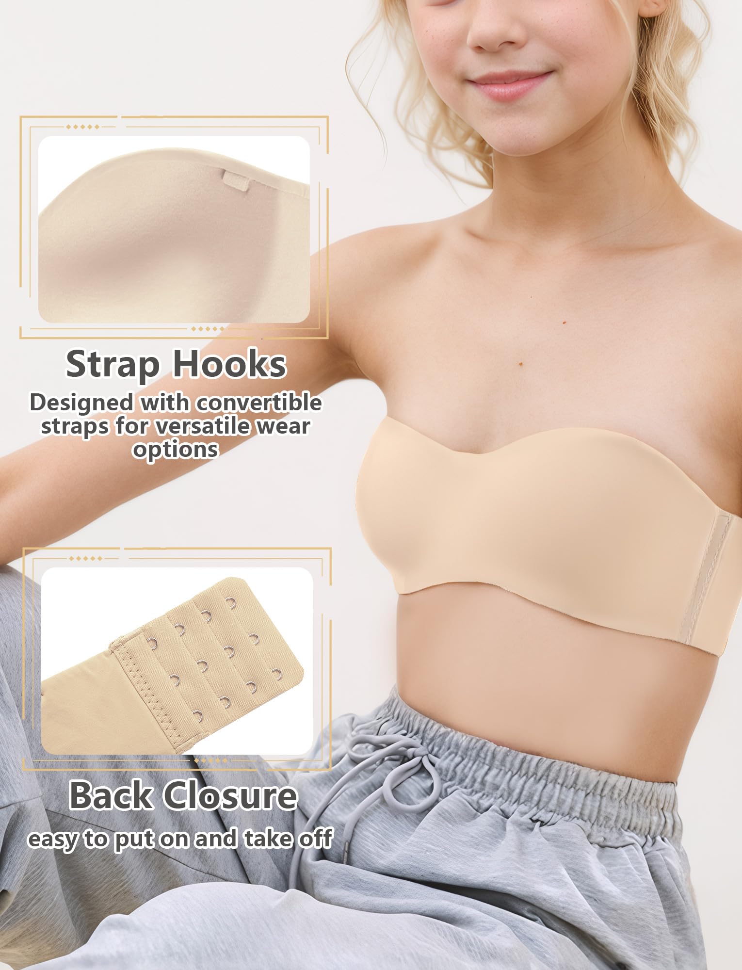 AIEOE 3PCS Soutien-Gorge sans Bretelles pour Filles sous-vêtements Respirant Fille 12-18 Ans Adolescente Brassiere Remboure Tour de Poitrine 32-38