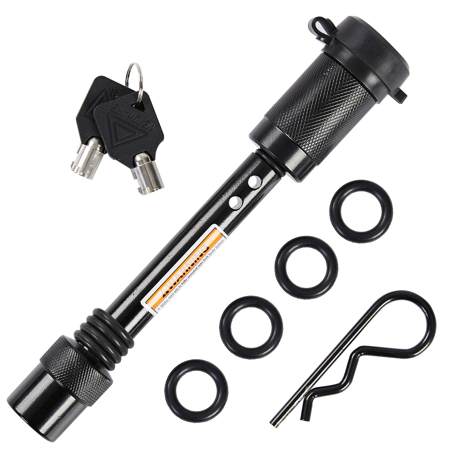 META HardwareTrailer Hitch Locks, 5/8" Dia 4" Long Hitch Lock with Extra Safety Clip & Anti Rattle O-Rings Fits 2", 2-1/2”, 3”, Class III IV V Receivers (1 Pack)