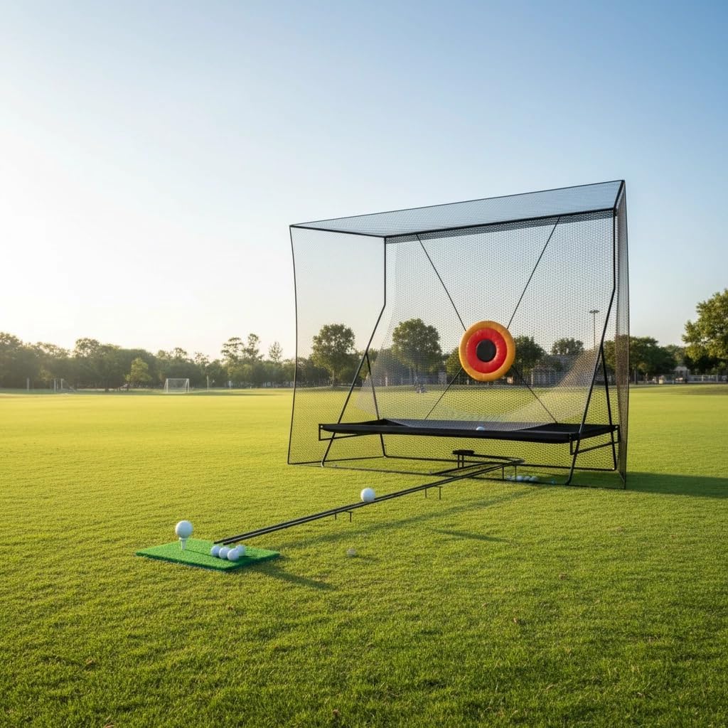 Red de Entrenamiento de Golf, con Objetivos de Impacto, trayectoria de Retorno y Alfombrilla de Pelotas, para Interior y Exterior, 2,4x2,8m