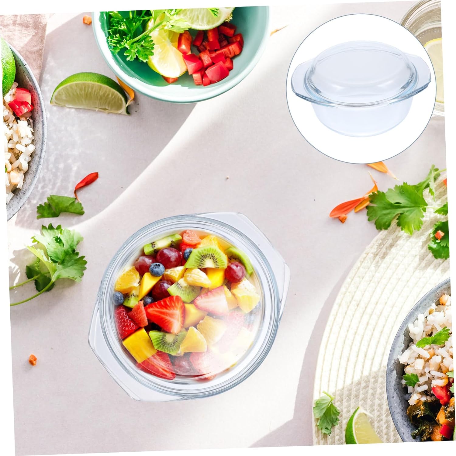 Microwave Safe Glass Casserole Bowl with Lid Round Glass Cookware for Home Kitchen for Baking Steaming and Serving