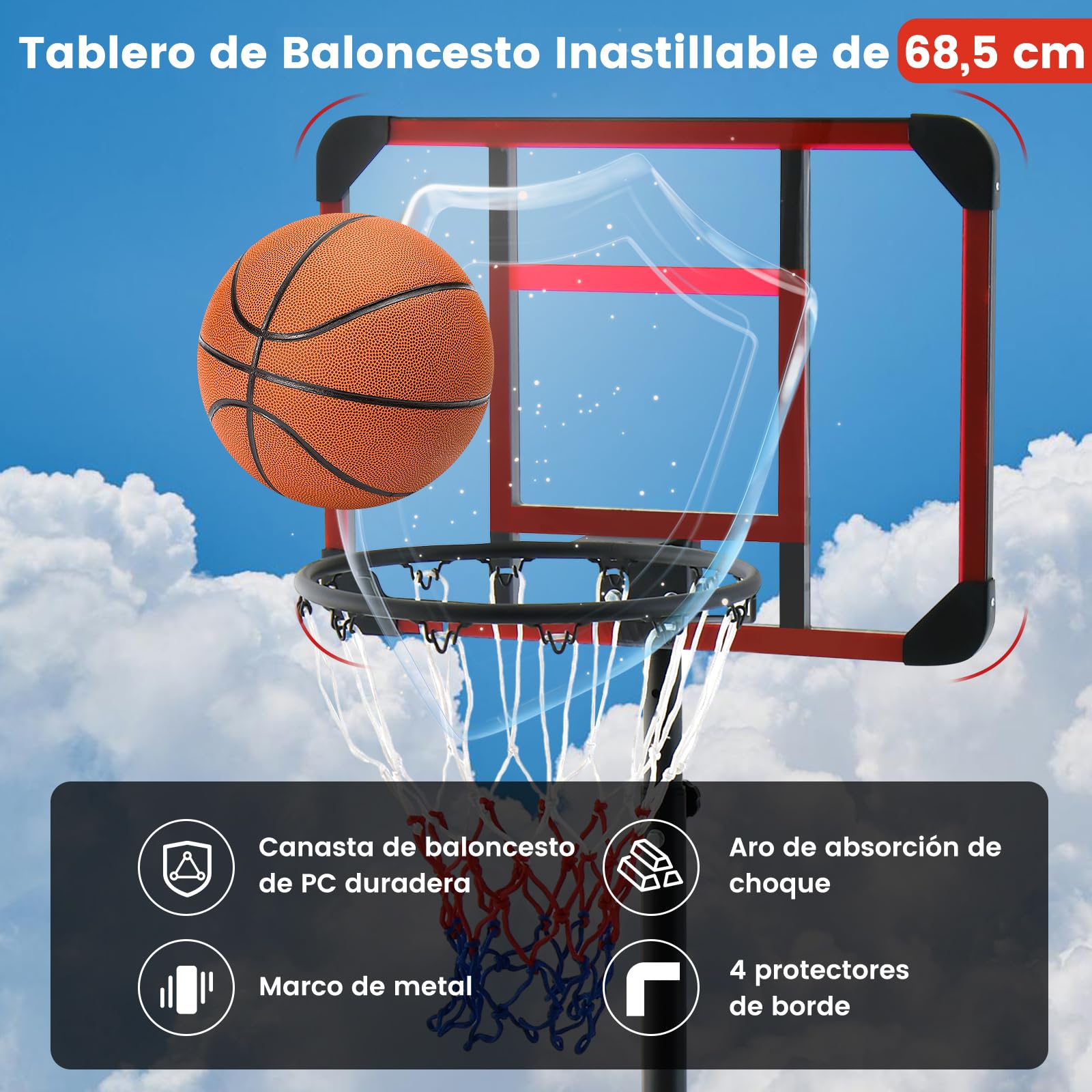 COSTWAY Canasta de Baloncesto Altura Ajustable 193-248 cm Rellenable de Arena y Agua Móvil con Ruedas Portátil PC Interior Exterior