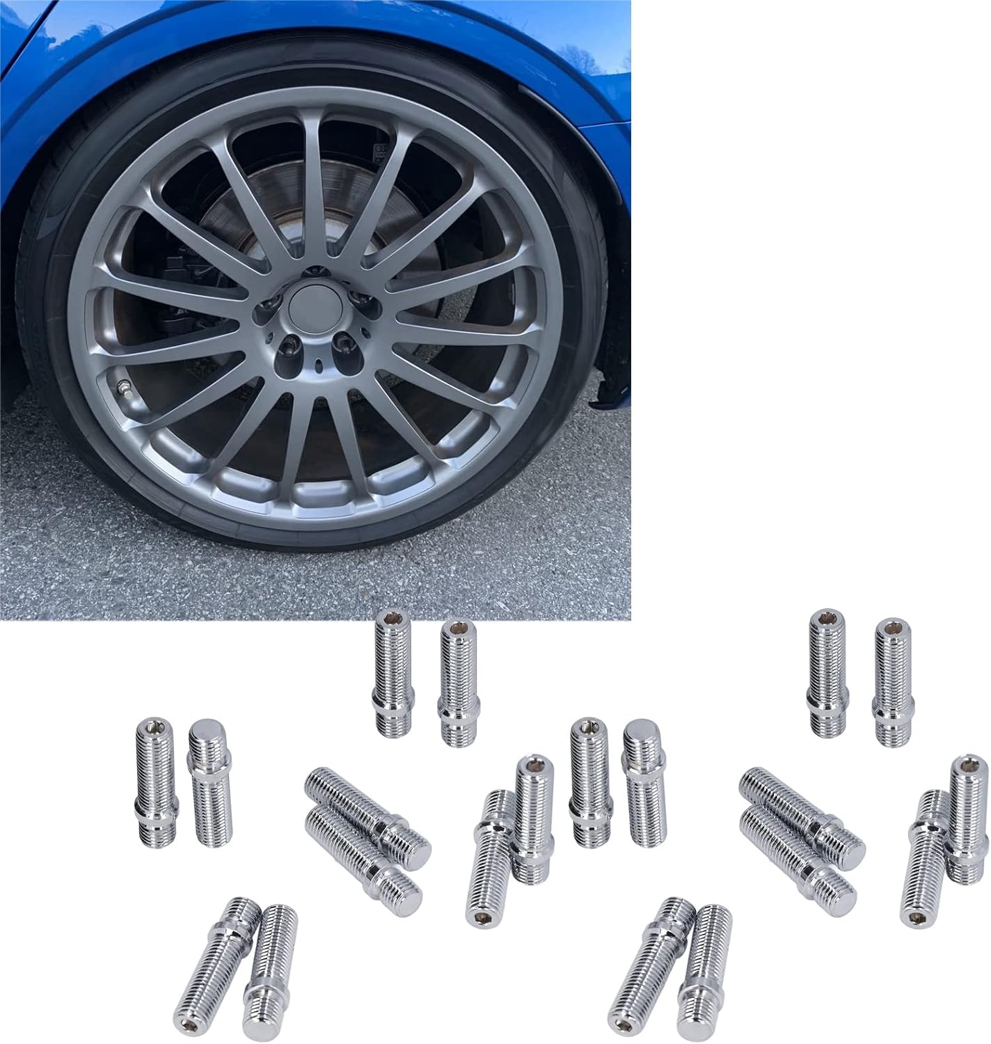 Wheel Stud Conversion, 20pcs Wheel Conversion Stud 50mm Length 33mm Shank Wheel Screw Adapter Cars Wheel Stud Conversion Bolts(M12x1.25 to M12x1.5)