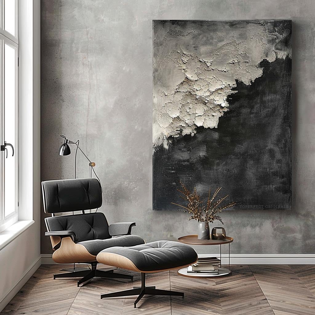 37 Minimalist painting black and white waves art, original canvas decor abstract artwork in acrylic, ocean scenery painting as gift & home decor office decoration, handmade art by college teachers 5