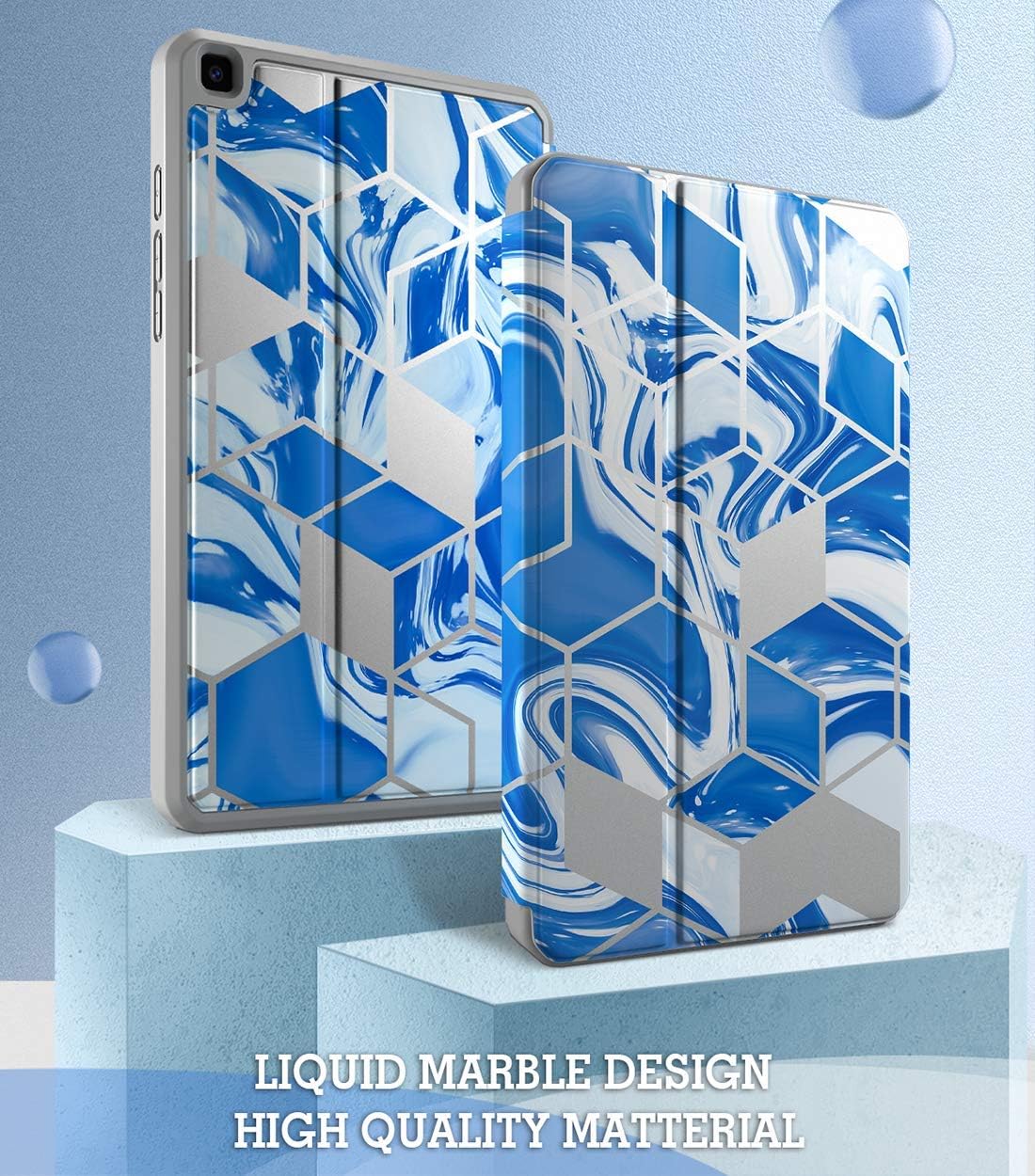 Popshine Marble Series Designed for Samsung Galaxy Tab A 8.0 2019 Case, Model SM-T290/SM-T295, Full Body Premium 360 Degree Protective Folio Cover with Built-in Screen Protector, Liquid Marble Blue image 5