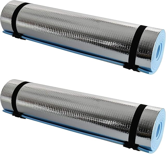 Unibos Set of 2 Heavy Duty Waterproof Roll Up Foil Camping Hiking Mountaineering Picnic Exercises Mat Eva Foam Sleeping Mattress Thermal Insulated