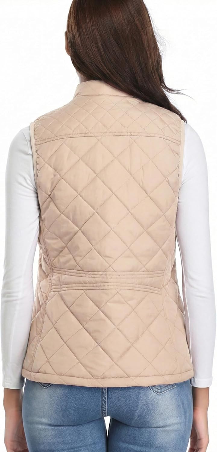 Fuinloth Women's Lightweight Warm Puffer Quilted Vest - 4-Pockets Stand Collar Zip Gilet, Fall Winter Outerwear - Image 4